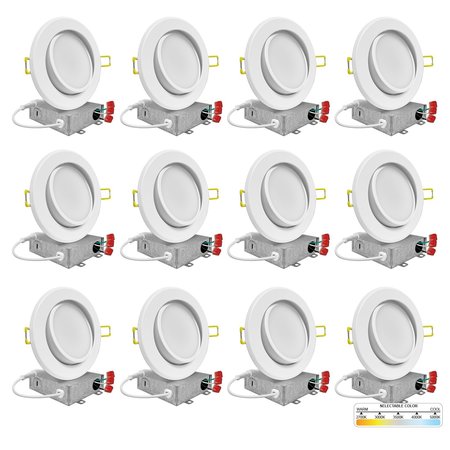 NUWATT Round Recessed LED Ceiling Light, 6 in Adjustable, 12 W, Dimmable, White Trim, PK 12 NW-P-ADJDL-6-12W-5CT-WH-12P